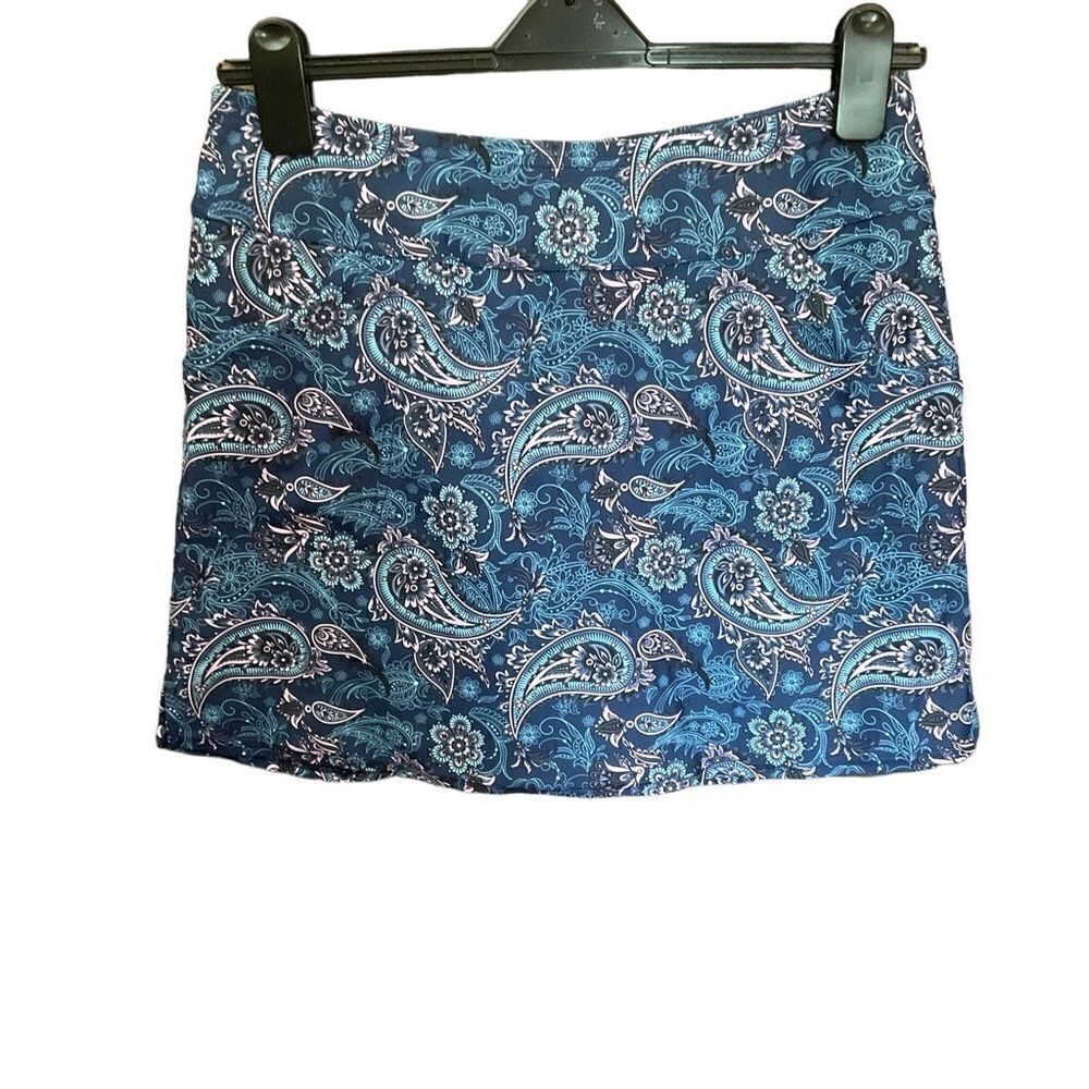 Tennis Skirt Mesh Shorts Drawstring Waist Blue Pink Paisley Print Stretch Large